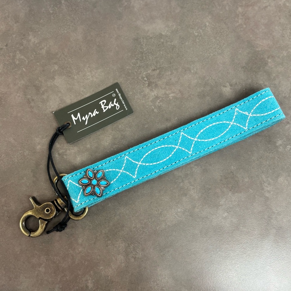Myra Bag Rodeo Rose Leather Key Fob In Sunset Turquoise